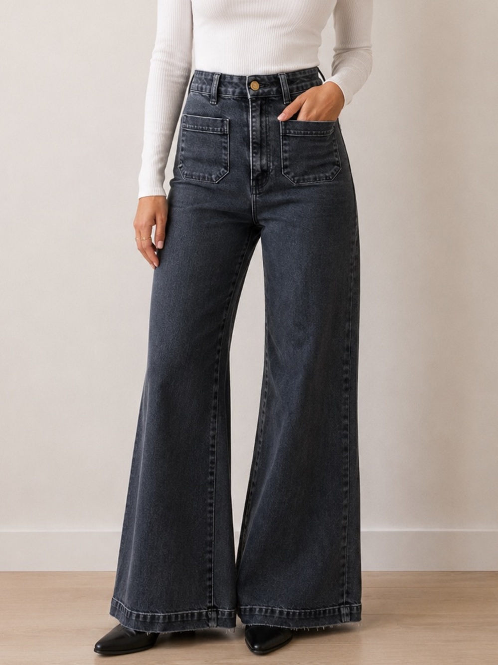 ROLLA’S Sailor High Rise Wide Leg Flare Jeans Dark Grey Size 25
